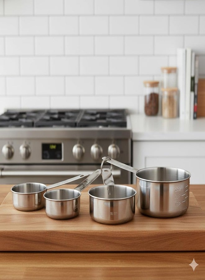 Human Hydro Stainless Steel Measuring Cups Set for Kitchen Baking & Cooking (4 Pieces) | 1/4, 1/3, 1/2 & 1 Cup | Rust-Free, Food-Grade & Accurate for Dry and Liquid Ingredients - Image 2